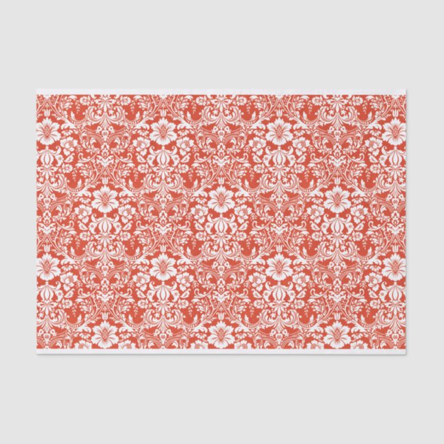 Papier Mousseline Rouge et blanc Damas Motif ornemental (Recto)