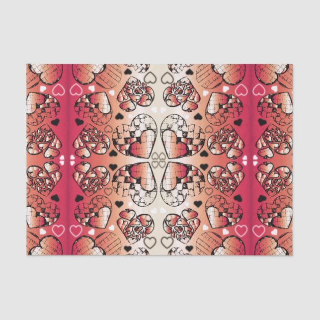 Papier Mousseline Rouge et blanc Whimsical Romantic Hearts motif (Recto)