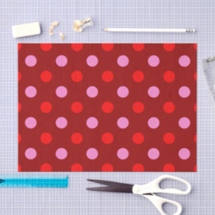 Papier Mousseline Rouge et rose sur fond bordeaux à pois design