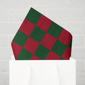 Papier Mousseline Rouge et Vert Classique Imprimé Damier de Noël