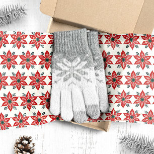Papier Mousseline Rouge et vert Poinsettia Motif Noël