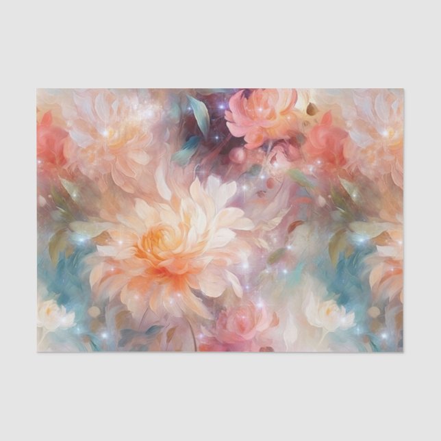 Papier Mousseline Rouge Fard Rosé Orange Floral  (Recto)