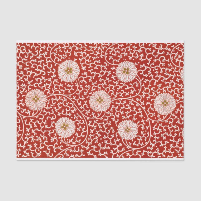 Papier Mousseline Rouge Floral Vibrant Ornate Classé Motif (Recto)