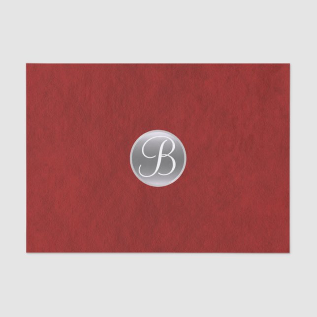 Papier Mousseline Rouge Foil Silver Holiday Chic Glam Monogramme ini (Recto)