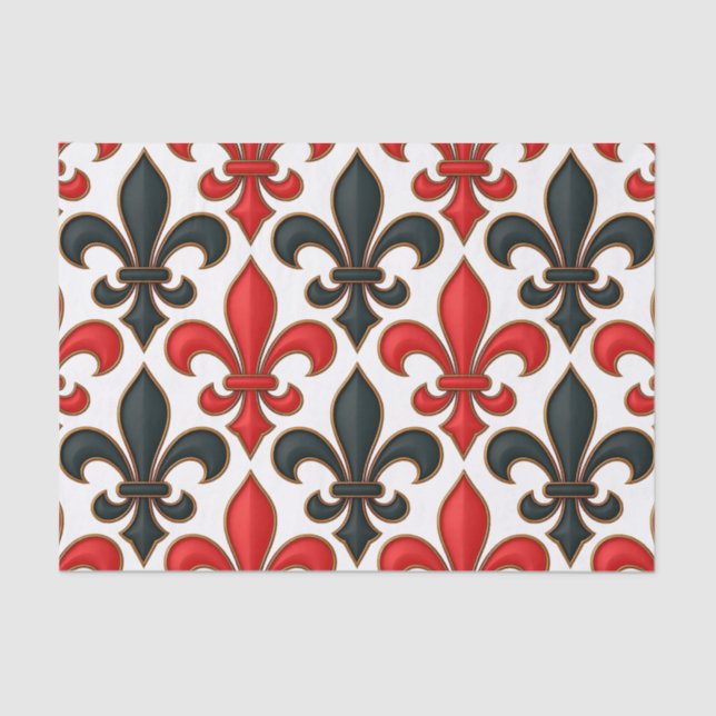 Papier Mousseline Rouge noir baroque Fleur de lis Motif Design (Recto)