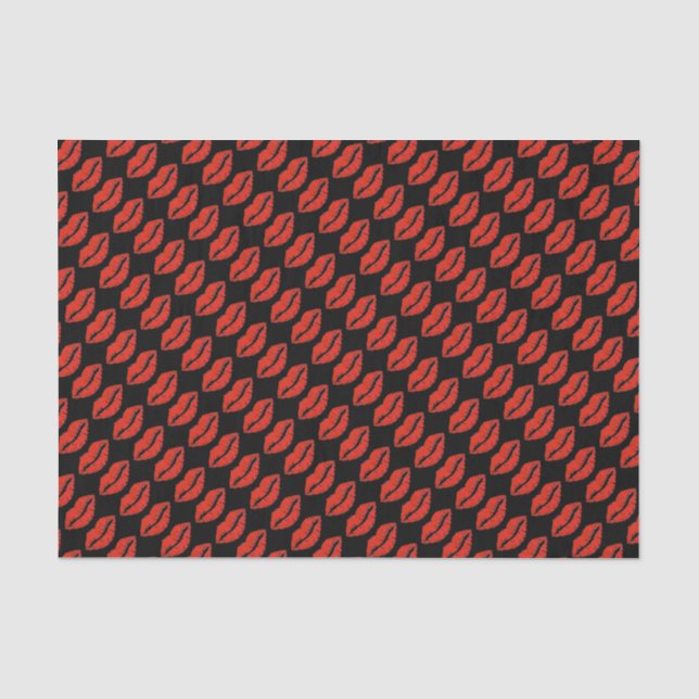 Papier Mousseline Rouge Noir Lèvres Baiser Bouton à lèvres Valentine (Recto)