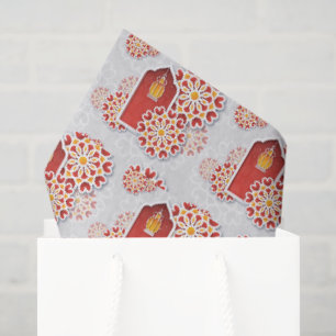 Papier Mousseline Rouge Orange Fleur Jaune Nuit Arabe Quinceañera