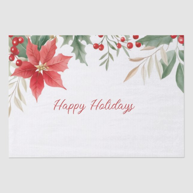 Papier Mousseline Rouge Poinsettia Noël Fête Papier Tissu (Recto)