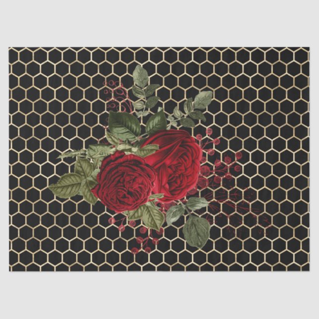 Papier Mousseline Rouge Rose Bee Series Design 68 (Recto)