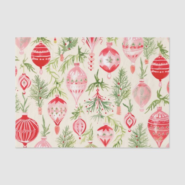 Papier Mousseline Rouge rose Rétro Noël Ornements amusants (Recto)