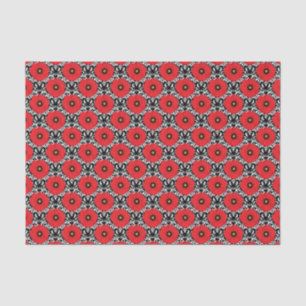 Papier Mousseline Rouge Shabby Chic, Pavots Floraux Noir et Blanc