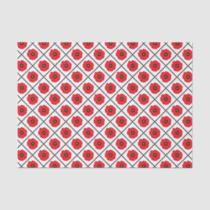 Papier Mousseline Rouge Shabby Chic, Pavots Floraux Noir et Blanc