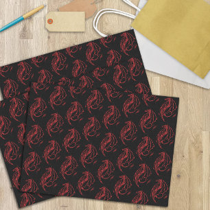Papier Mousseline Rouge Tribal Dragon Noir