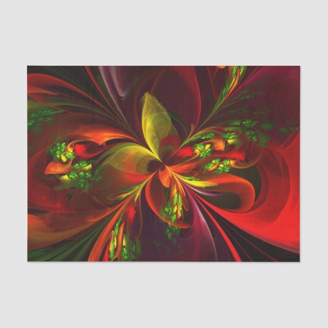 Papier Mousseline Rouge vert moderne Floral Abstrait Art Motif #05 (Recto)