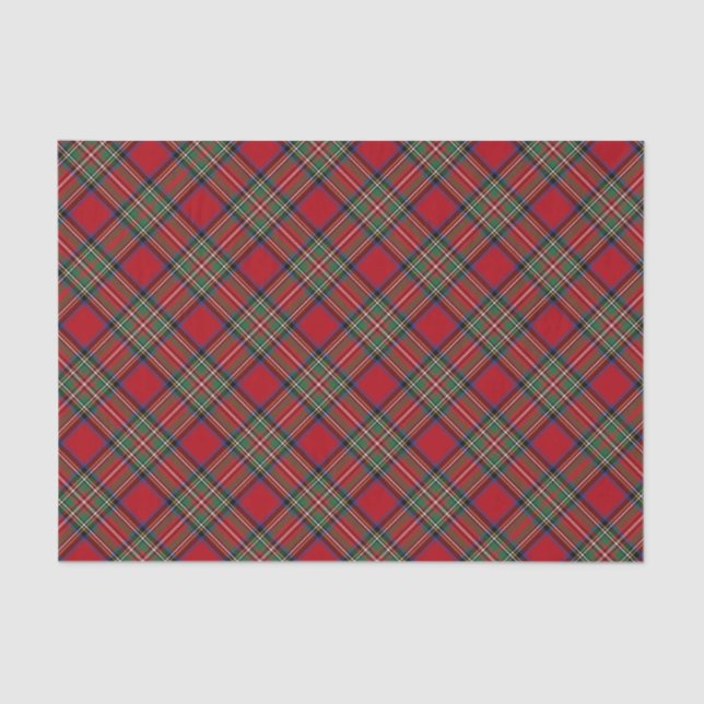 Papier Mousseline Rouge Vert Plaid Rustique Classic Stewart Tartan (Recto)