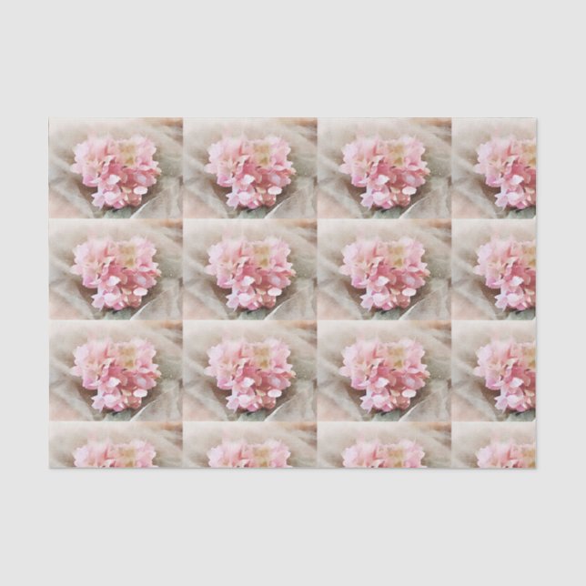 Papier Mousseline Rougissent les tuiles roses d'hortensia de coeur (Recto)