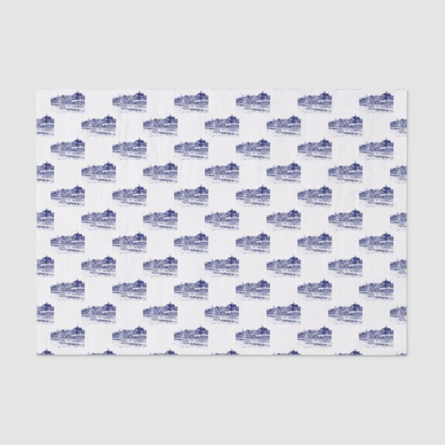 Papier Mousseline Rowers D'Équipage Course Avec Boathouse Blue (Recto)