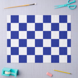 Papier Mousseline Royal Blue et White À damiers Motif