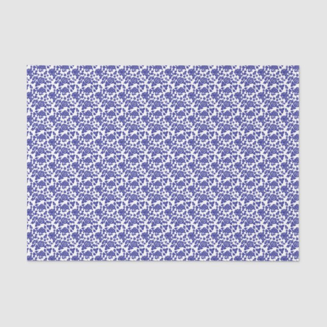 Papier Mousseline Royal Blue sur Rose blanche Moderne Damas Floral (Recto)