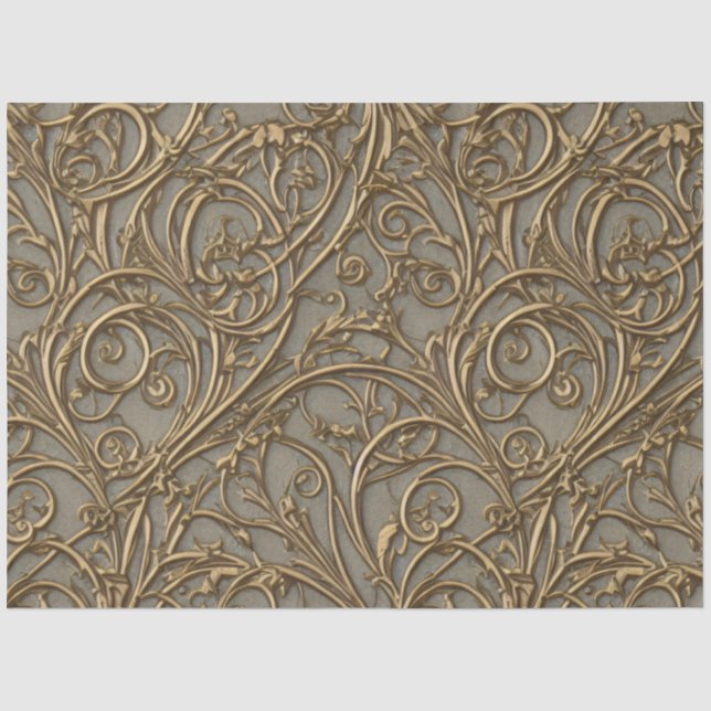 Papier Mousseline Royal Bronze Floral Ornate Damask (Recto)