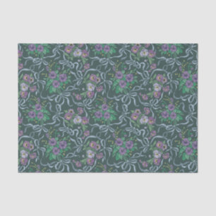 Papier Mousseline Rubans Bleu Acier et Pensées Violettes de Style Vi