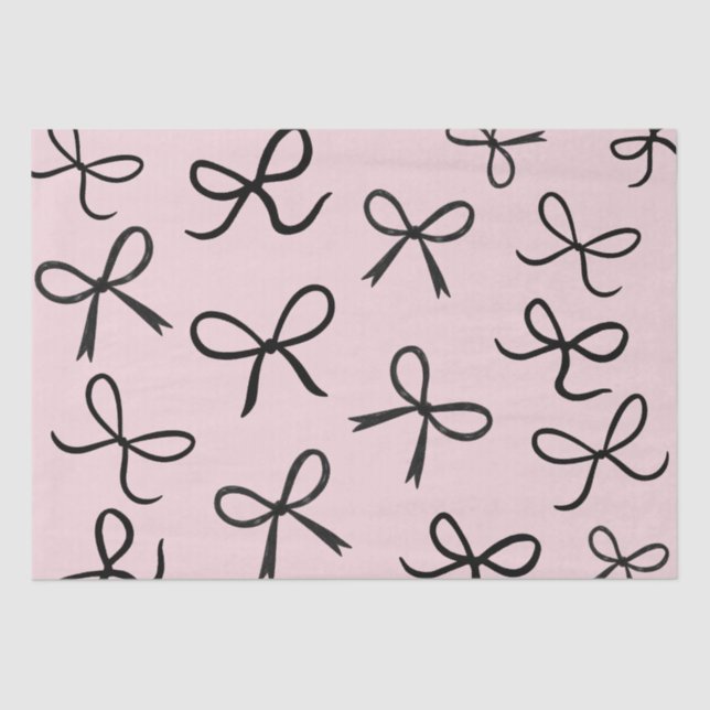 Papier Mousseline Rubans Noirs Mignons Tendance Rose (Recto)