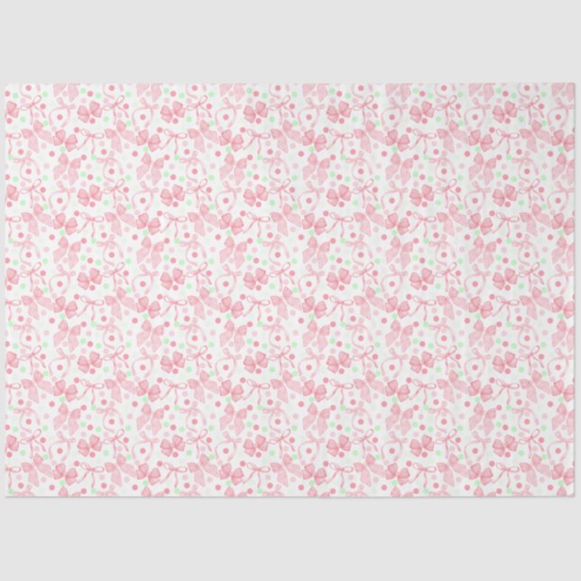 Papier Mousseline Rubans roses avec des points roses et verts (Recto)