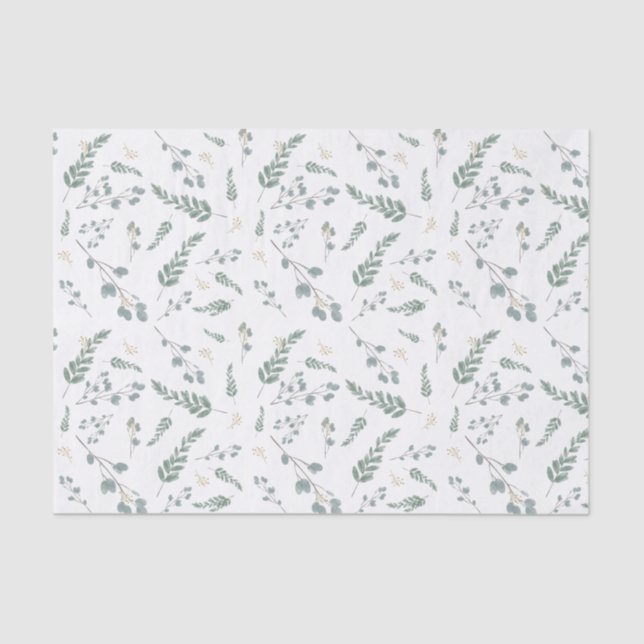 Papier Mousseline Russe Aquarelle Motif feuille Eucalyptus (Recto)