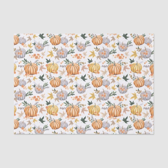 Papier Mousseline Russe Automne Harvest Citrouille Motif Thanksgivin (Recto)
