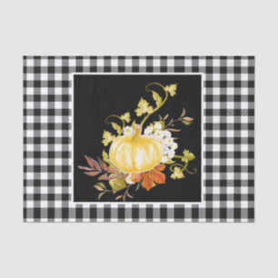 Papier Mousseline Russe Plaids noir et blanc Citrouille Thanksgiving