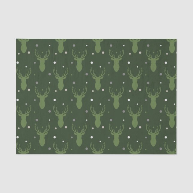 Papier Mousseline Russe Vacances Antlers Verts papier de tissus (Recto)