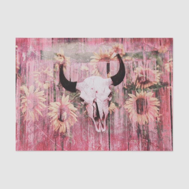 Papier Mousseline Russe Western Taureau Taureau rose Tournesols Jaun (Recto)