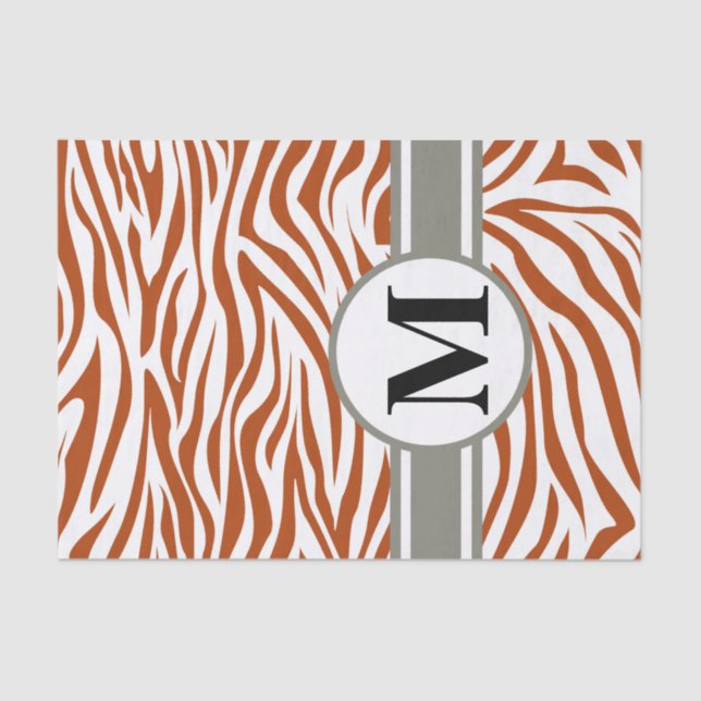 Papier Mousseline Rust Red Safari Zebra avec monogramme (Recto)