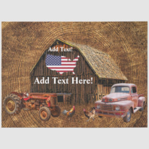 Papier Mousseline Rustic Barn Tracteur Truck Drapeau américain