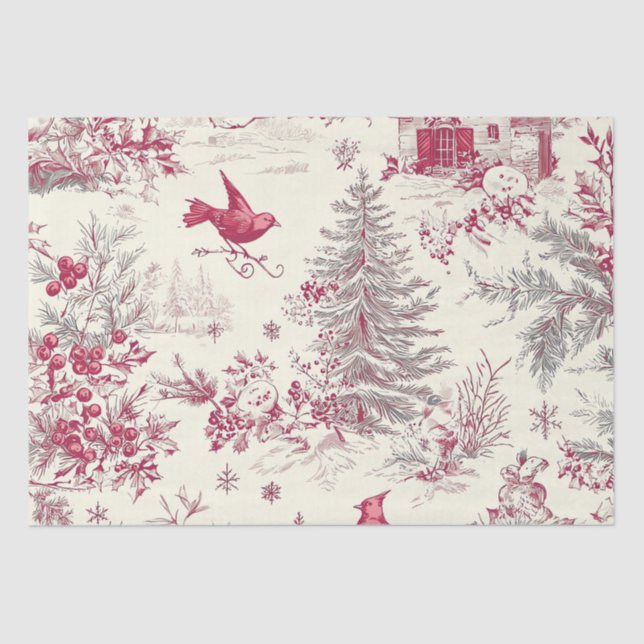 Papier Mousseline Rustic Bird et Poinsettia Motif de Noël (17) (Recto)