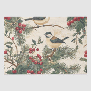 Papier Mousseline Rustic Bird et Poinsettia Motif de Noël (8)