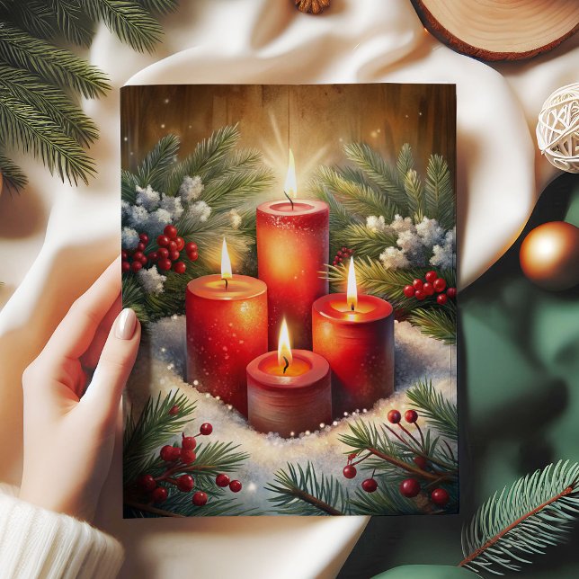 Papier Mousseline Rustic candles holly berry Christmas tissue paper (Rustic candles holly berry Christmas tissue paper)