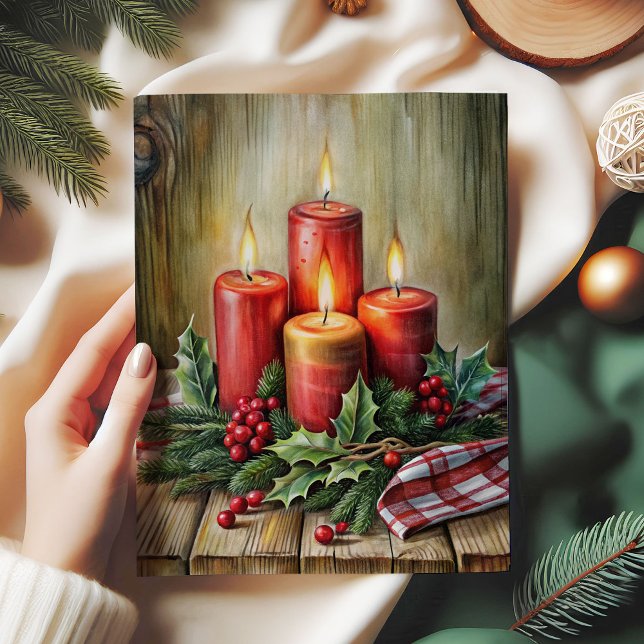Papier Mousseline Rustic Christmas tissue paper red candles holly (Rustic Christmas tissue paper red candles and holly

)