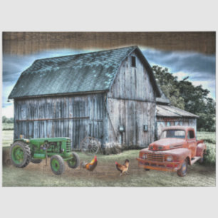 Papier Mousseline Rustic Grange Vintage Tracteur Camion Farm