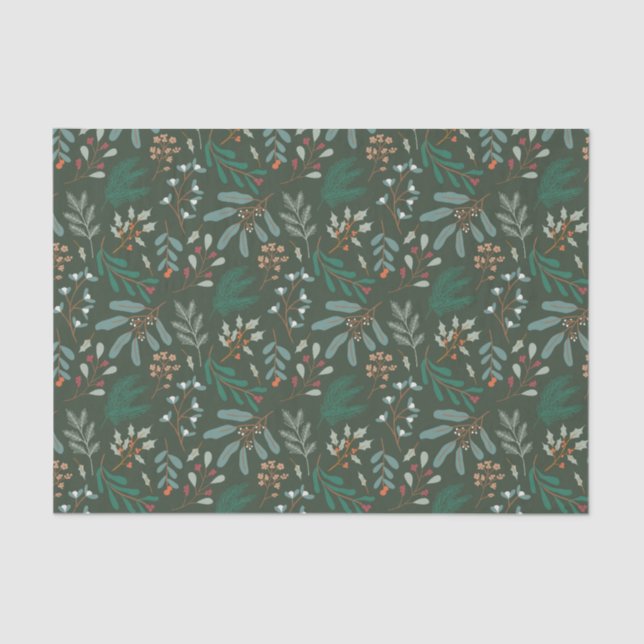 Papier Mousseline Rustic Green Christmas Foliage Pattern (Recto)
