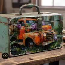 Rustic Orange Floral Truck Decoupage