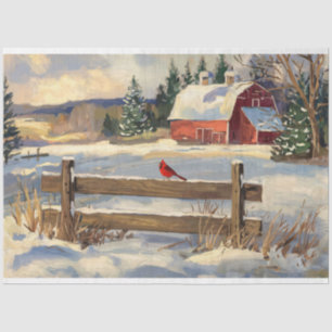 Papier Mousseline Rustic Red Barn Cardinal Bird Farmhouse Decoupage
