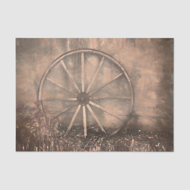 Papier Mousseline Rustic Western Vieux Sepia Croquis Art Wagon Wheel (Recto)