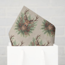 Rustic Woodland Deer Head with Winter Foliage - 