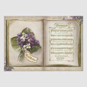 Papier Mousseline Rustique antique musique de Noël avec violettes