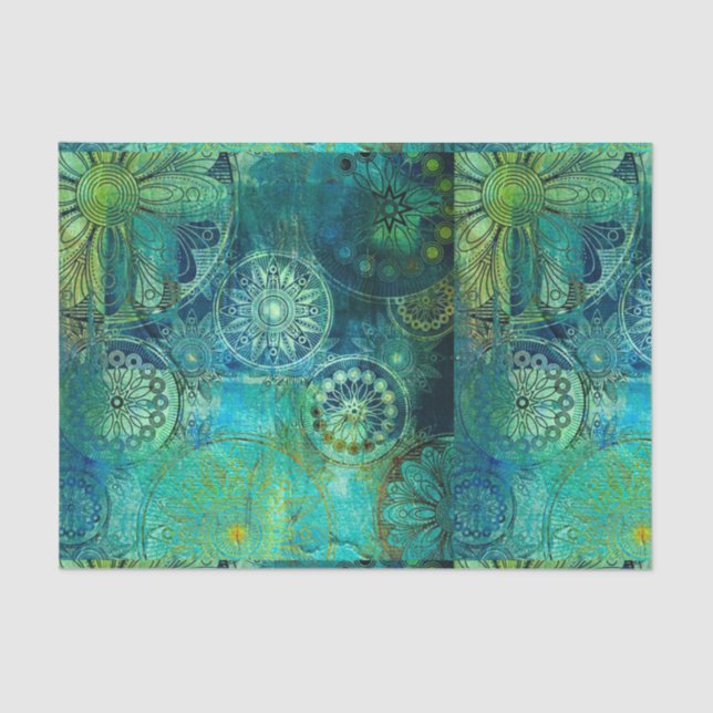 Papier Mousseline rustique, Art nouveau, shabby, chic, vert, or, élé (Recto)