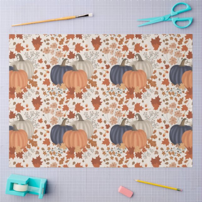 Papier Mousseline Rustique Automne Citrouille Feuille Fleur sauvage (Artisanat)