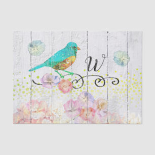 Papier Mousseline Rustique Bluebird rose Hydrangea Floral Monogramme