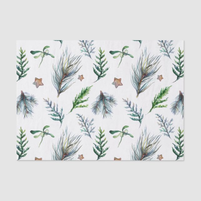 Papier Mousseline Rustique Botanique Feuilles de pins sylvestres (Recto)