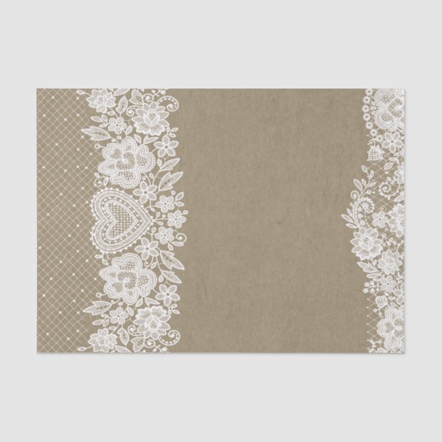 Papier Mousseline Rustique Kraft & dentelle ferme Grange Chic (Recto)